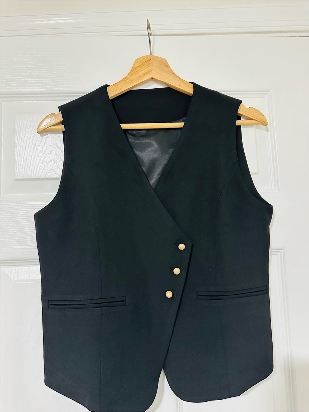 Classic Black Sleeveless Double-Breasted Vest with Gold Buttons